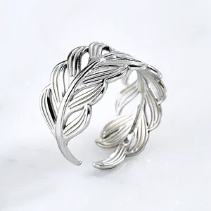 Feather Shaped Stainless Steel Rings For Women
