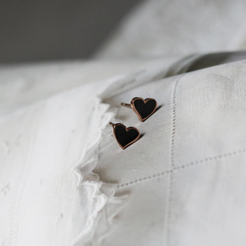 Rose Gold Plate Earrings Black Heart Earrings Custom