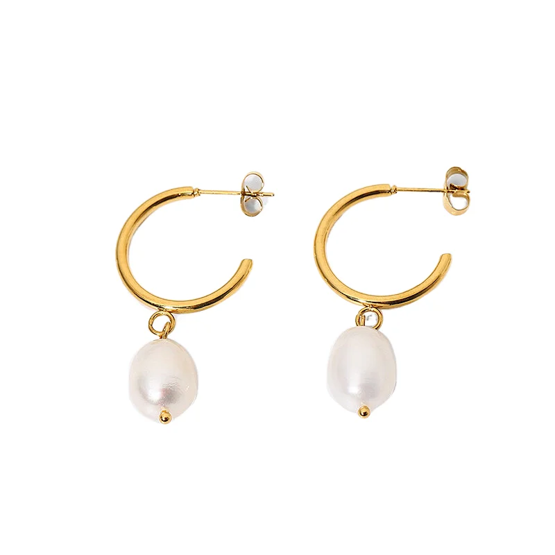 Retro Freshwater Pearls Earrings C Shape Earrings Women
