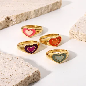 Fashion Cute Steel Metal Heart Ring Titanium Steel Ring