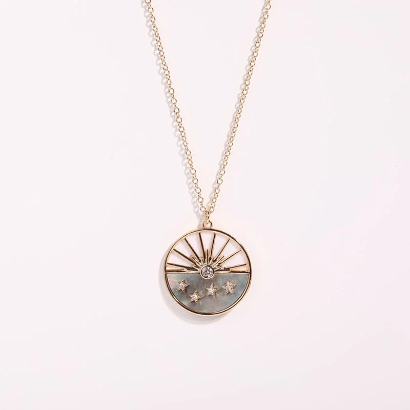 Vintage Sun Moon Zircon Pendant Couple Necklace