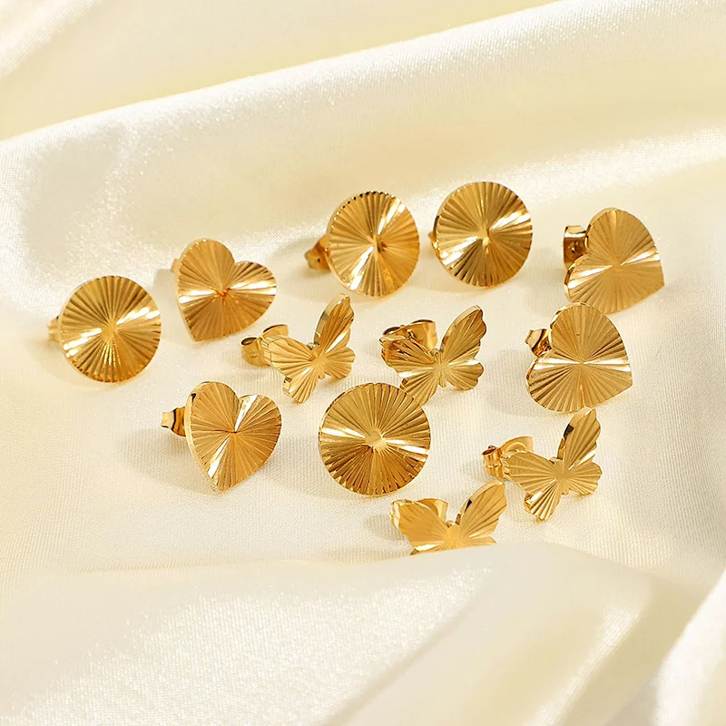 18K Gold Plated Titanium Steel Butterfly Heart Stud Earrings