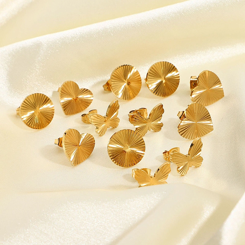 18K Gold Plated Titanium Steel Butterfly Heart Stud Earrings