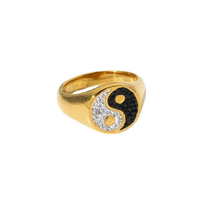 18K Gold Plated Diamond Black and White Ring Jewelry Women