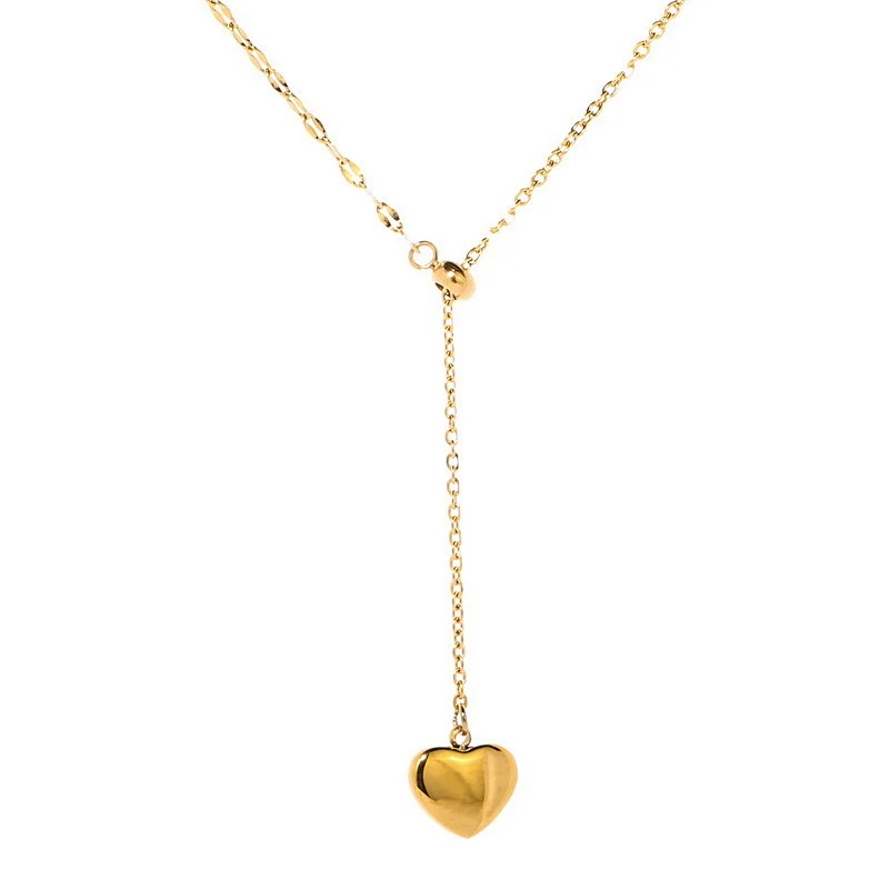 Stainless Steel Cute Heart Chain Drop Necklace