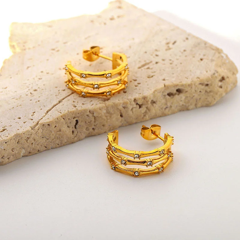 Gold Plated 18K Earrings Steel C-Shaped Hollow Stud Earrings