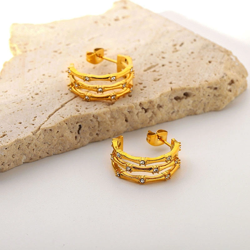 Gold Plated 18K Earrings Steel C-Shaped Hollow Stud Earrings