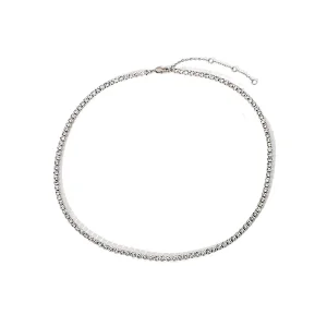 Rhodium Plated Zircon Steel Chain Necklace For Ladies