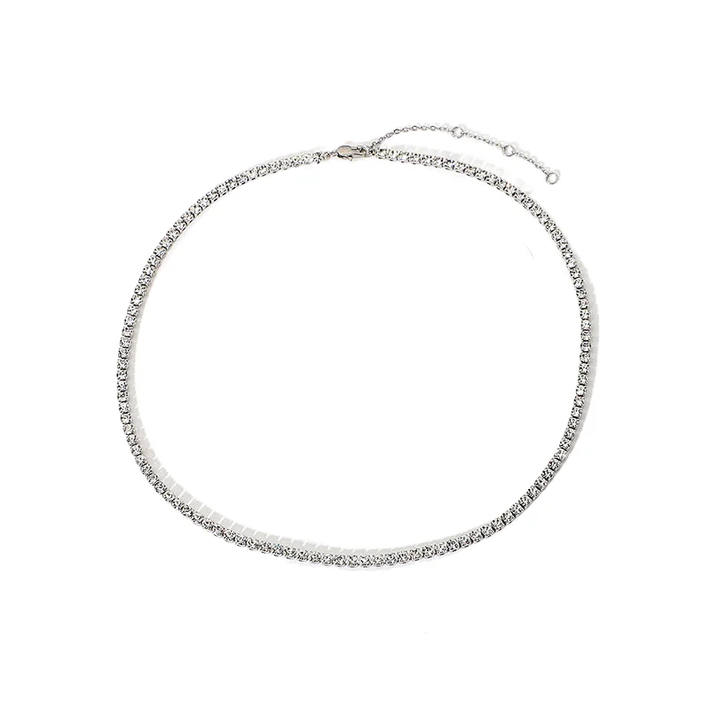 Rhodium Plated Zircon Steel Chain Necklace For Ladies
