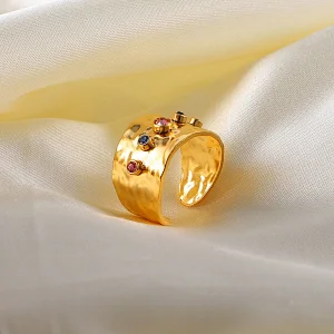 Colored Zircon Crystal Rings Ladies Jewelry Stainless Steel Personality Rings