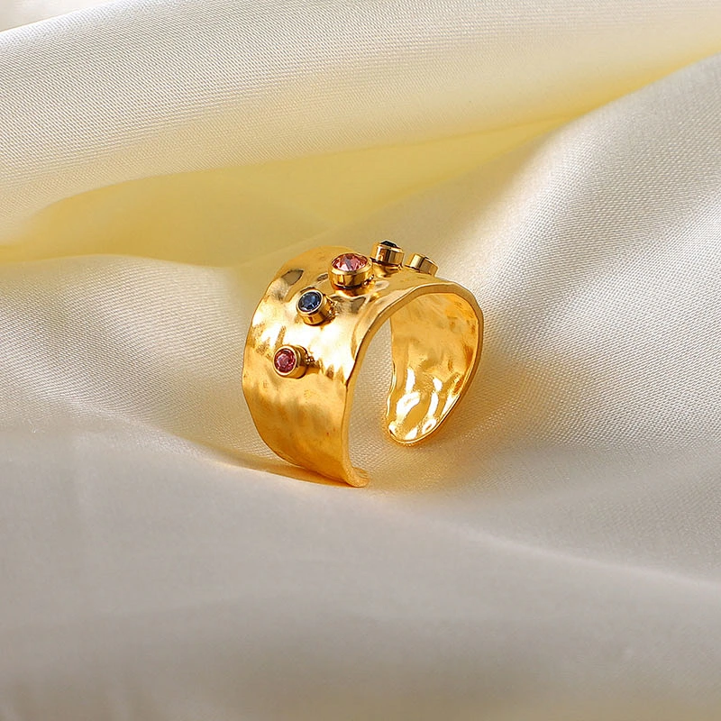 Colored Zircon Crystal Rings Ladies Jewelry Stainless Steel Personality Rings