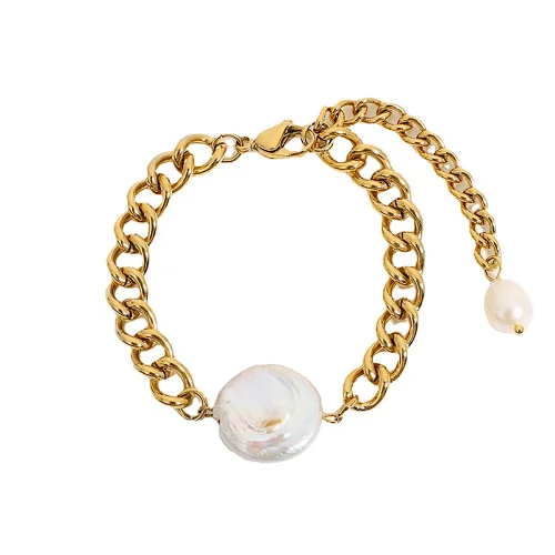 Retro Baroque Freshwater Pearl Bracelet Cuban Chain Bracelet