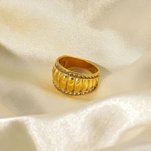 Trendy Stainless Steel Ring With Rhinestone Jewelry