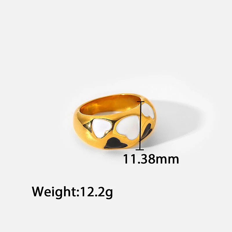 Gold Plated Heart Enamel Ring Stainless Steel Color Ring Women