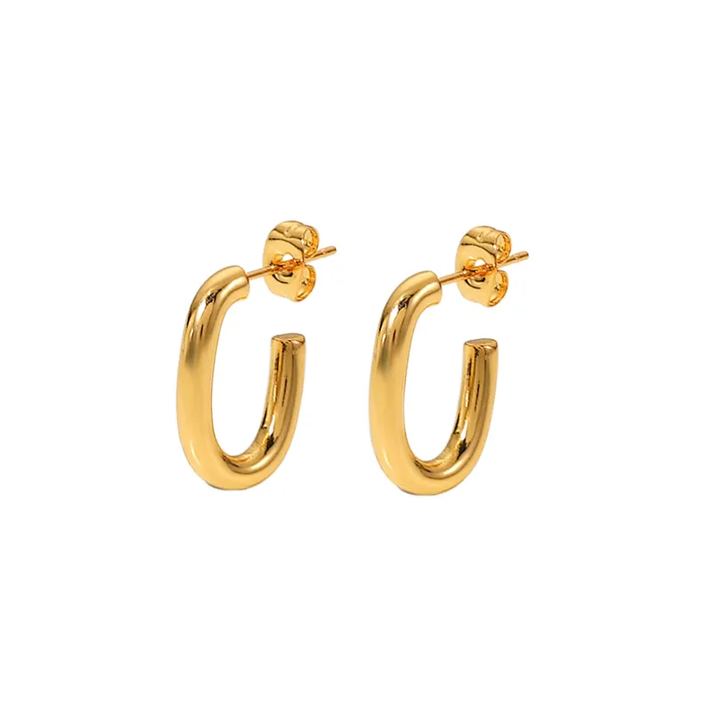 18K Gold Plated Steel Earrings Basic Hoop Stud Earrings