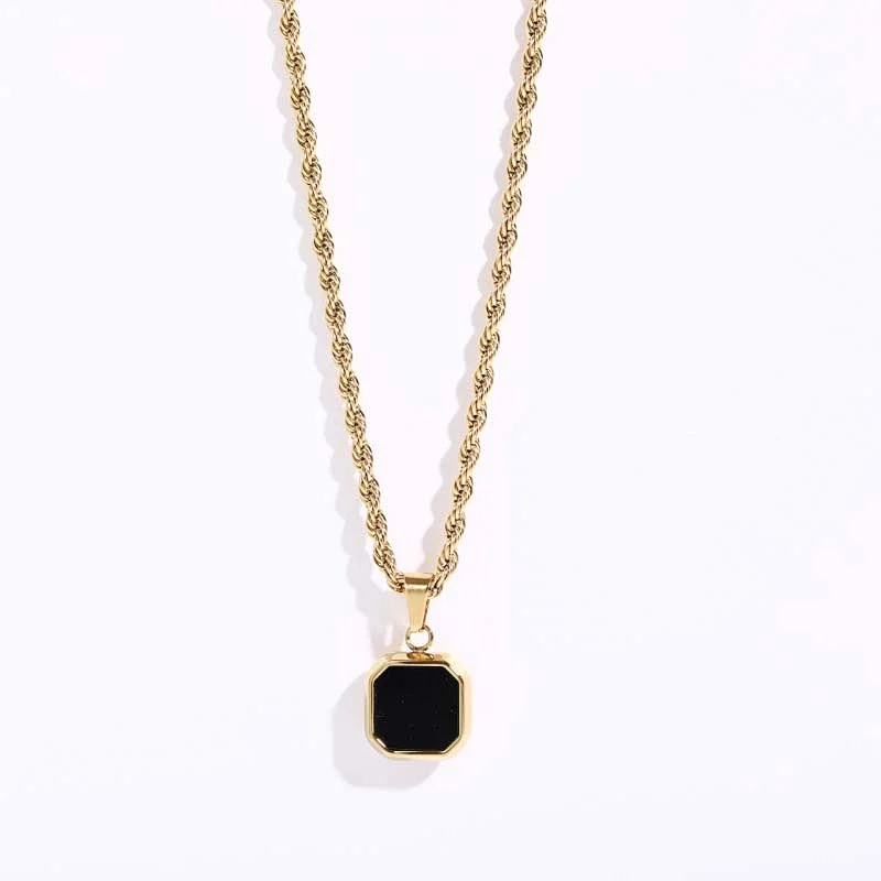18K Gold Plated Steel Cat Eye Stone Twist Chain Necklace