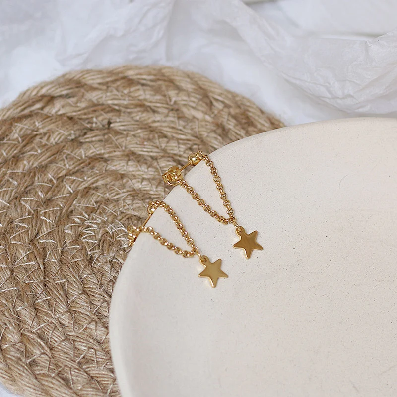Stainless Steel Chain Star Long Tassel Earrings