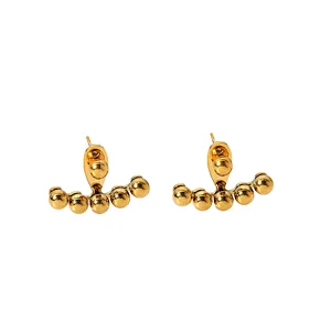 Simple Gold Titanium Steel Gold Bead Stud Earrings