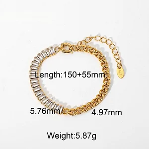 Simple Cubic Zirconia Chain Bracelet Of Stainless Steel