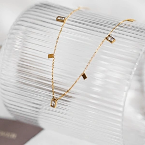 18K Stainless Steel Gold Diamond Tiny Chain Necklace