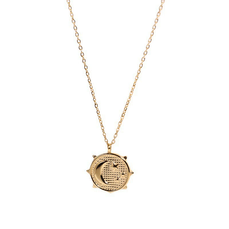 Moon Star Pendant Stainless Steel Chain Necklace