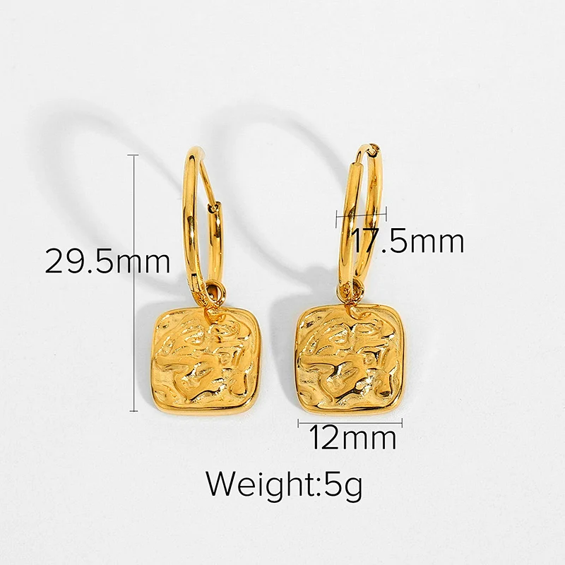18K Gold Plated Earrings Rectangular Embossed Drop Earrings