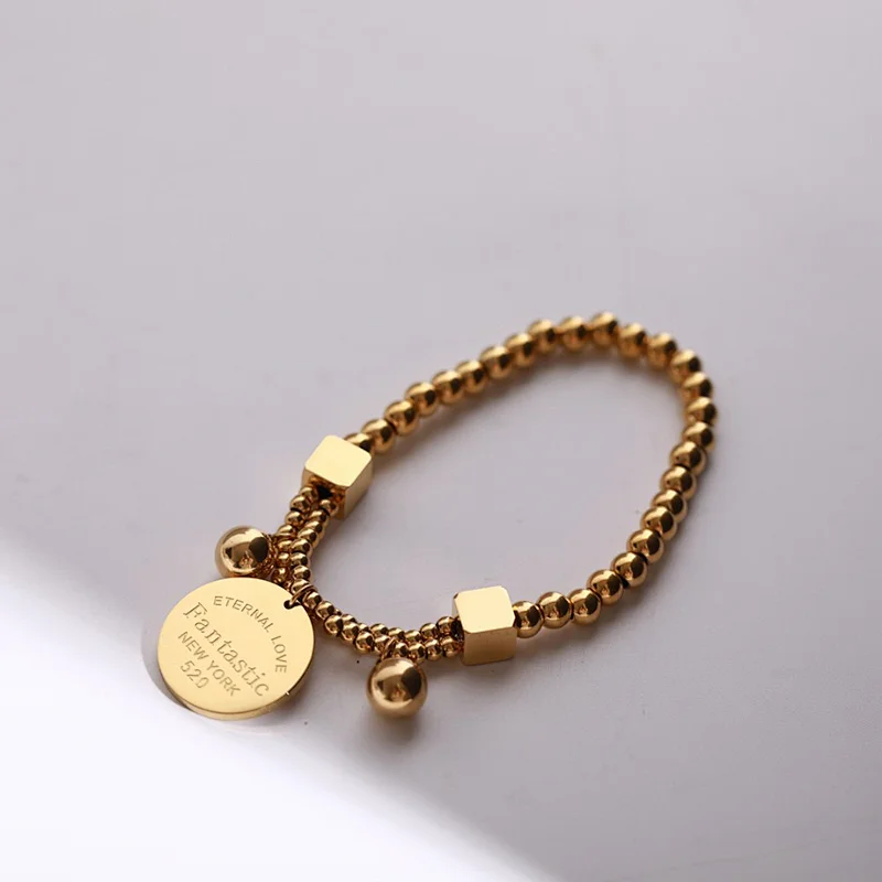 Letter Engrave Charm Bead Stainless Steel Bracelet Custom