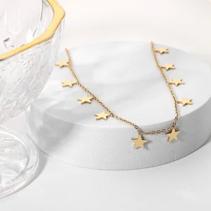18K Gold Color Women Stainless Steel Chain With Star Pendant