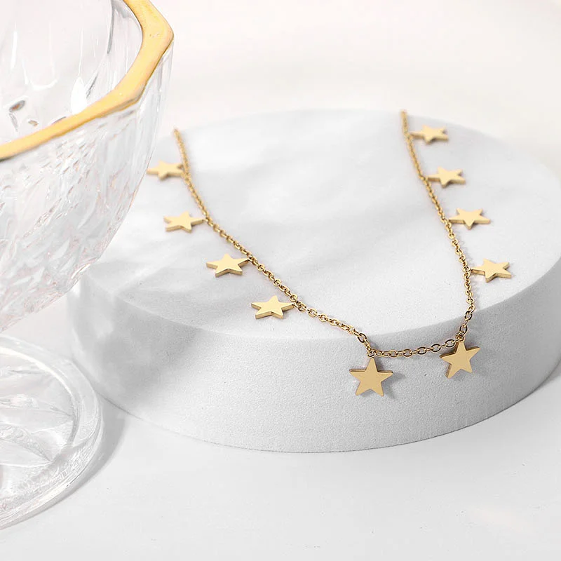18K Gold Color Women Stainless Steel Chain With Star Pendant