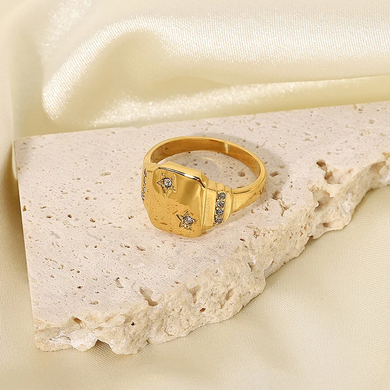 Simple Steel Ring Gold Star Zircon Ring Jewelry Wholesale