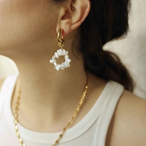 Fresh Water Pearl Drop Hoop Earrings Wholesale