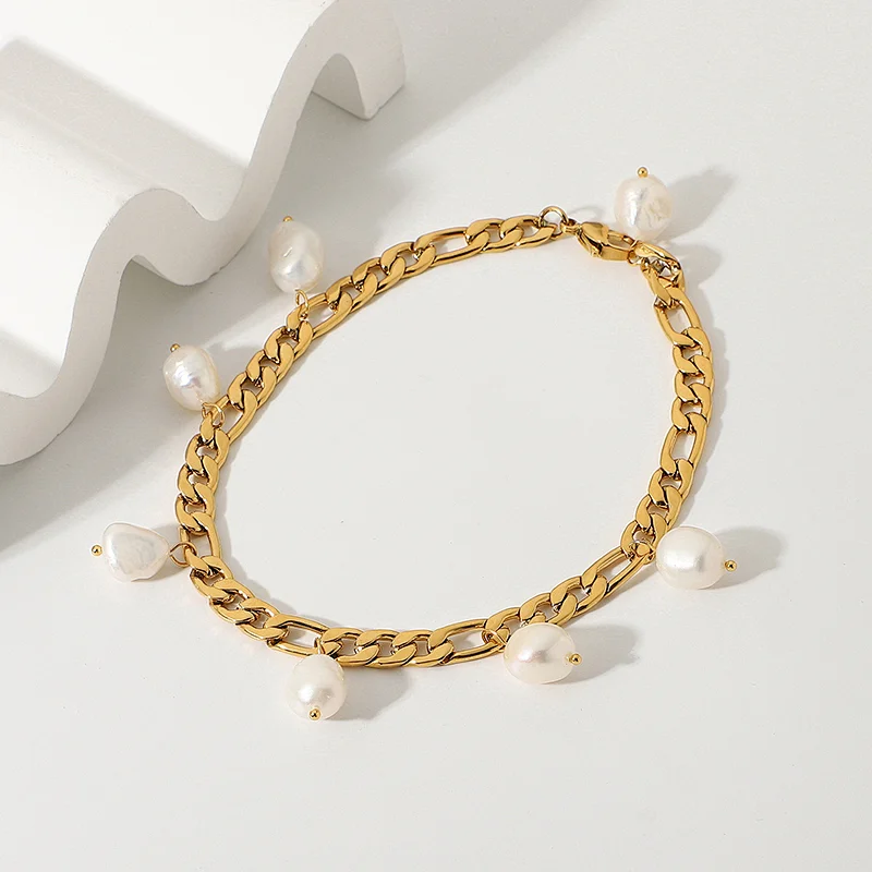 Stainless Steel Anklet Figaro Pearl Pendant Anklet Women