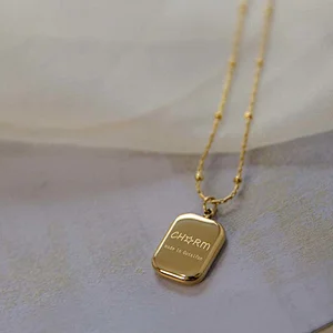 18K Gold Plated Steel Rectangle Custom Letter Necklace