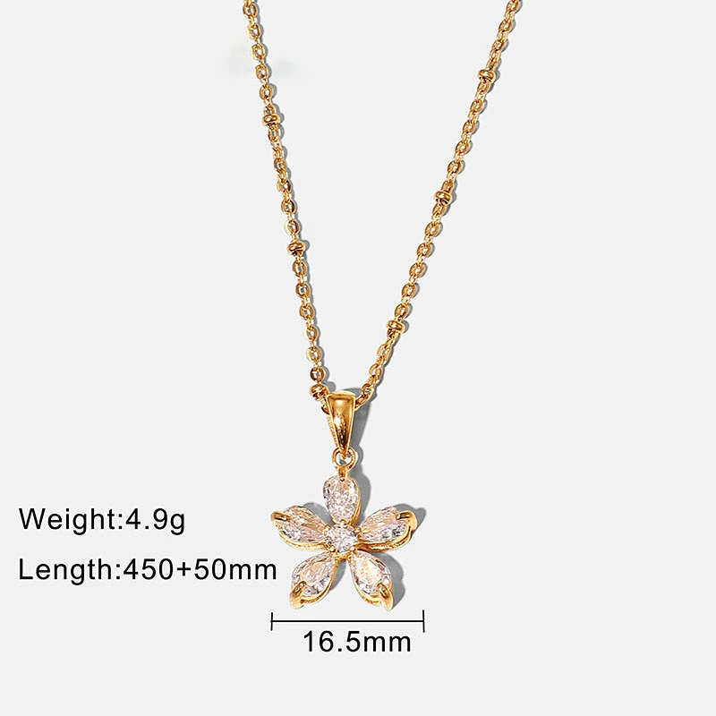 New Steel White Zircon Flower Pendant Necklace Women