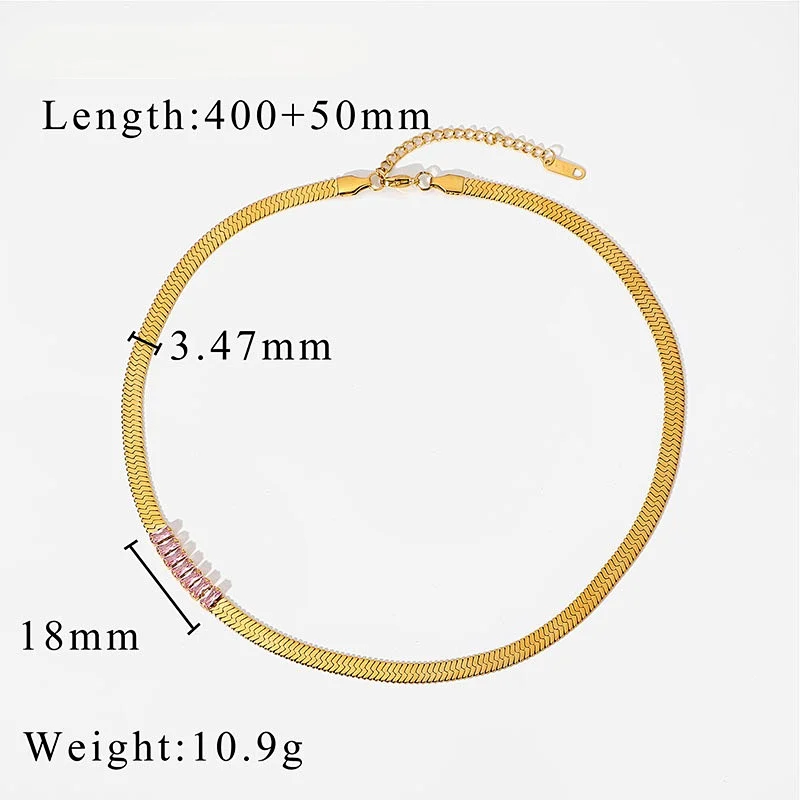 Stainless Steel Multicolor Rectangular Zircon Women Necklace