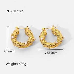 Gold Plated Earrings Pearl Zircon Stainless Steel Earrings