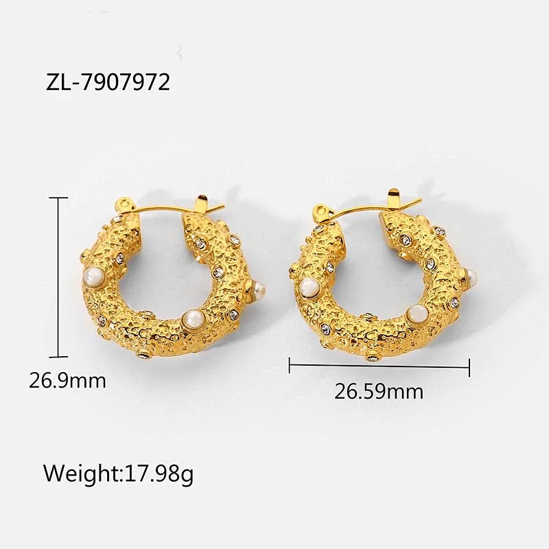 Gold Plated Earrings Pearl Zircon Stainless Steel Earrings