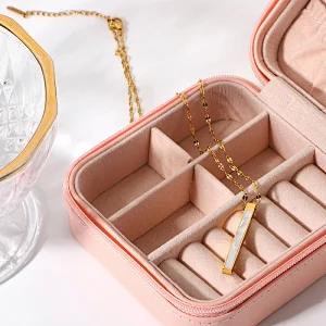 Simple Steel Necklace 14K Gold Cube Pendant Necklace