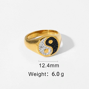 18K Gold Plated Diamond Black and White Ring Jewelry Women