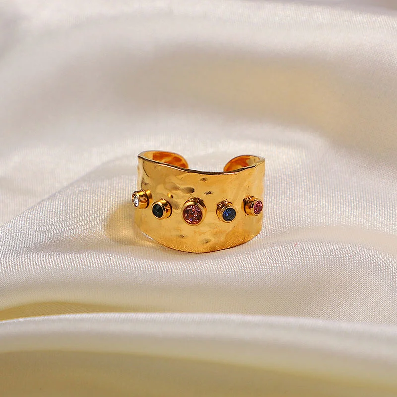 Colored Zircon Crystal Rings Ladies Jewelry Stainless Steel Personality Rings