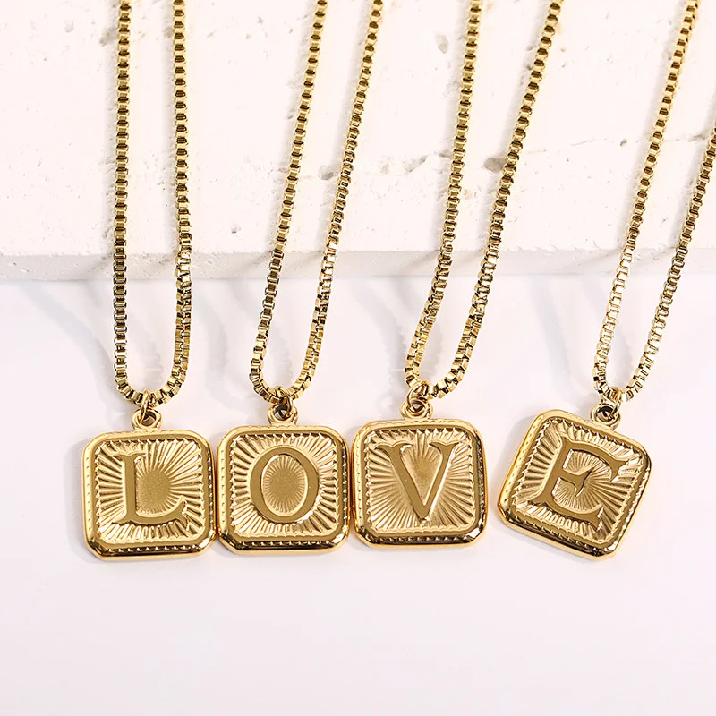 Gold Stainless Steel 26 Letter Charm Necklace Series
