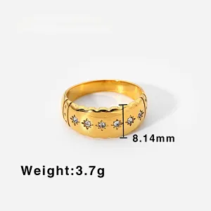 Women Rhinestone Eight Awn Star Stainless Steel Ring