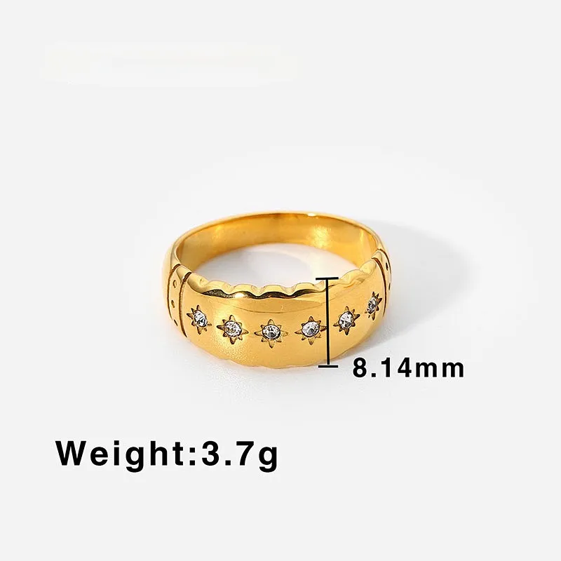 Women Rhinestone Eight Awn Star Stainless Steel Ring