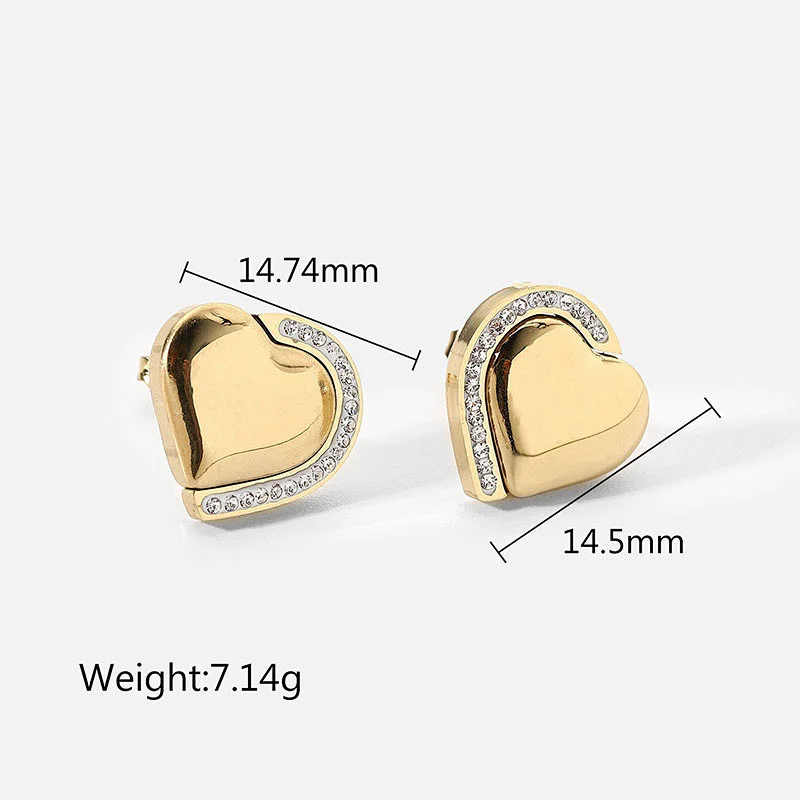 Simple Titanium Steel Stud Earrings Heart Zircon Earring