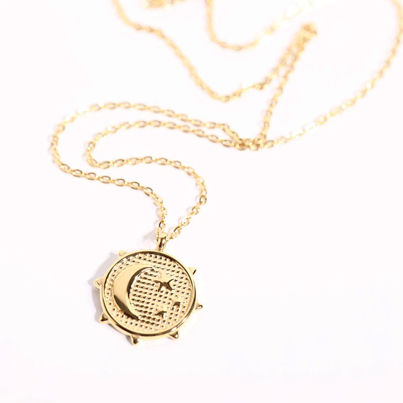Moon Star Pendant Stainless Steel Chain Necklace