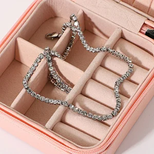 Rhodium Plated Zircon Steel Chain Necklace For Ladies