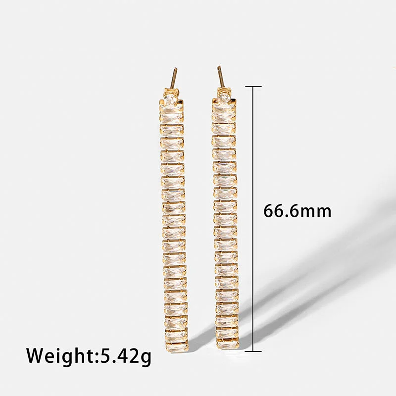 New Steel Gold Long Zirconia Drop Tassel Earrings