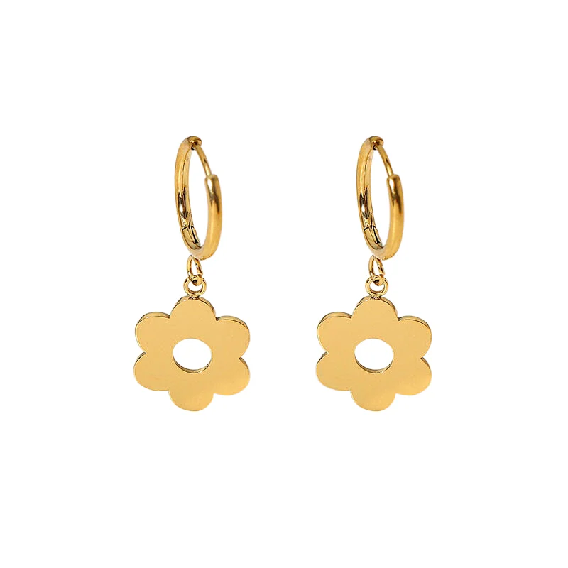 Vintage 18K Gold Plated Stainless Steel Flower Drop Earrings