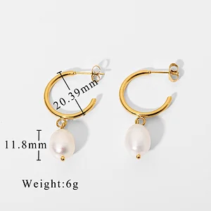 Retro Freshwater Pearls Earrings C Shape Earrings Women