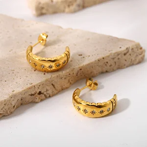 Women Eight Awn Star Crystal Steel Post Earrings Customize